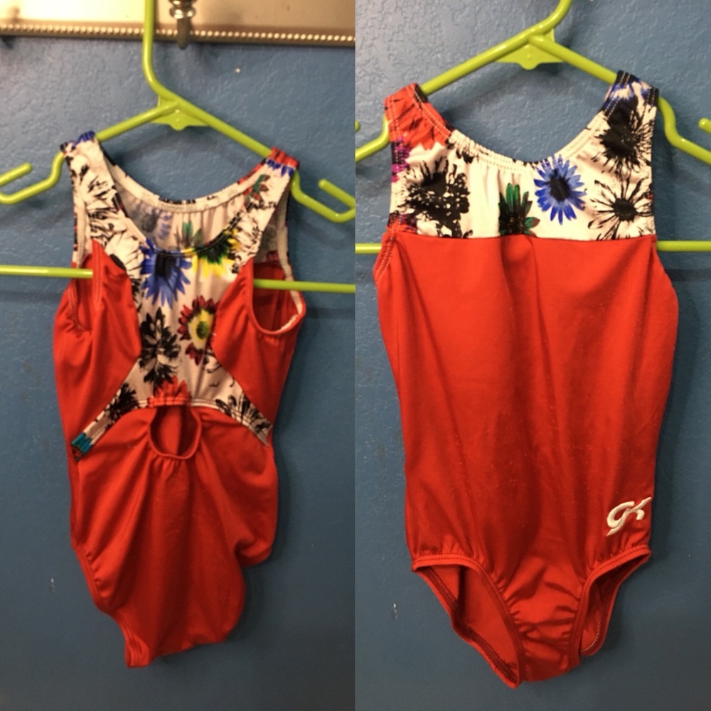 Red floral cute gymnastics leotard